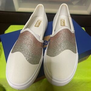 Keds Women's Glitter Slip-On Sneakers - White and Silver